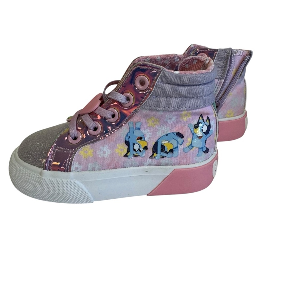 Girls Pink High-Top Character Sneakers with Glitter Accents size 7